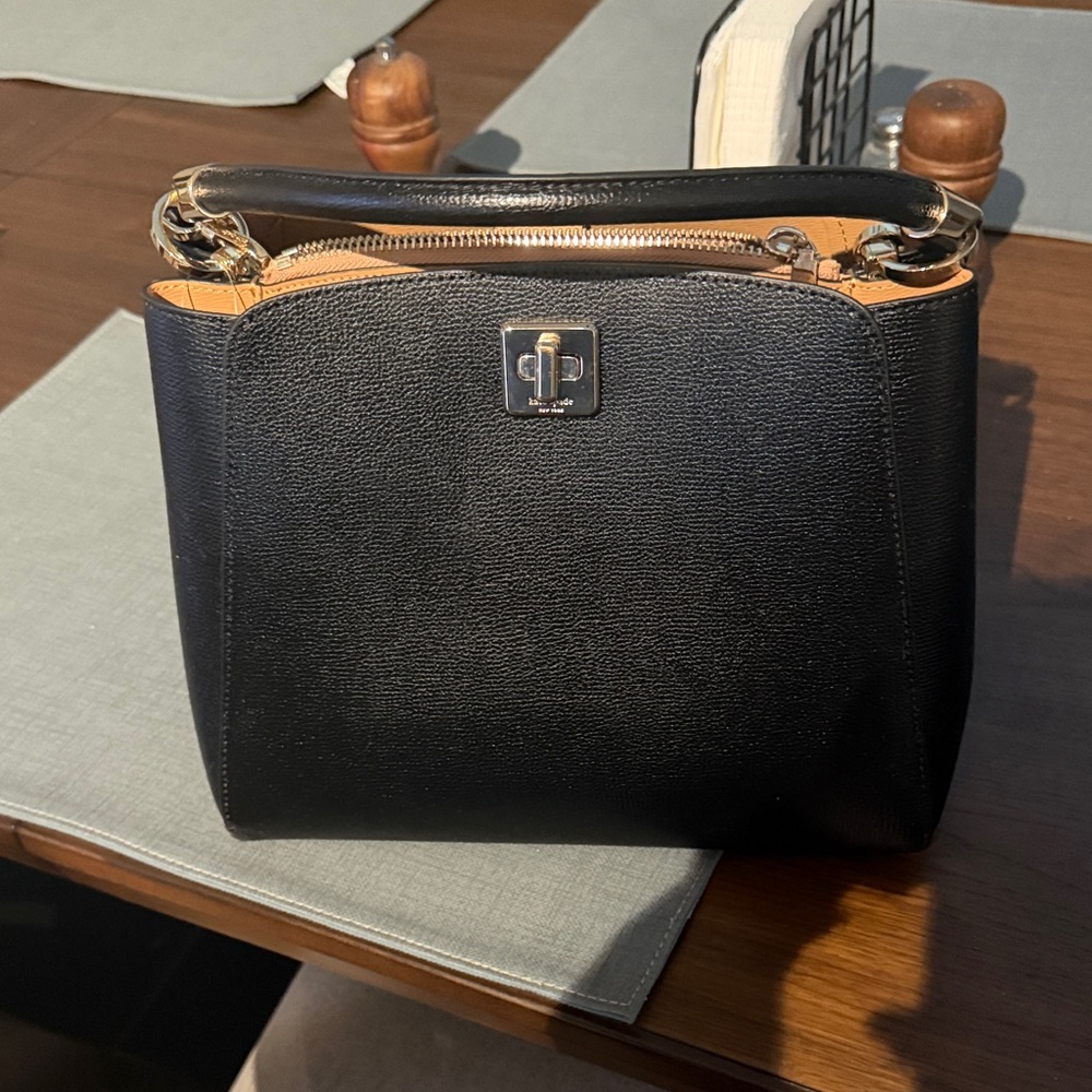 Kate Spade Black Leather Top-Handle Women's Bag with Gold Hardware